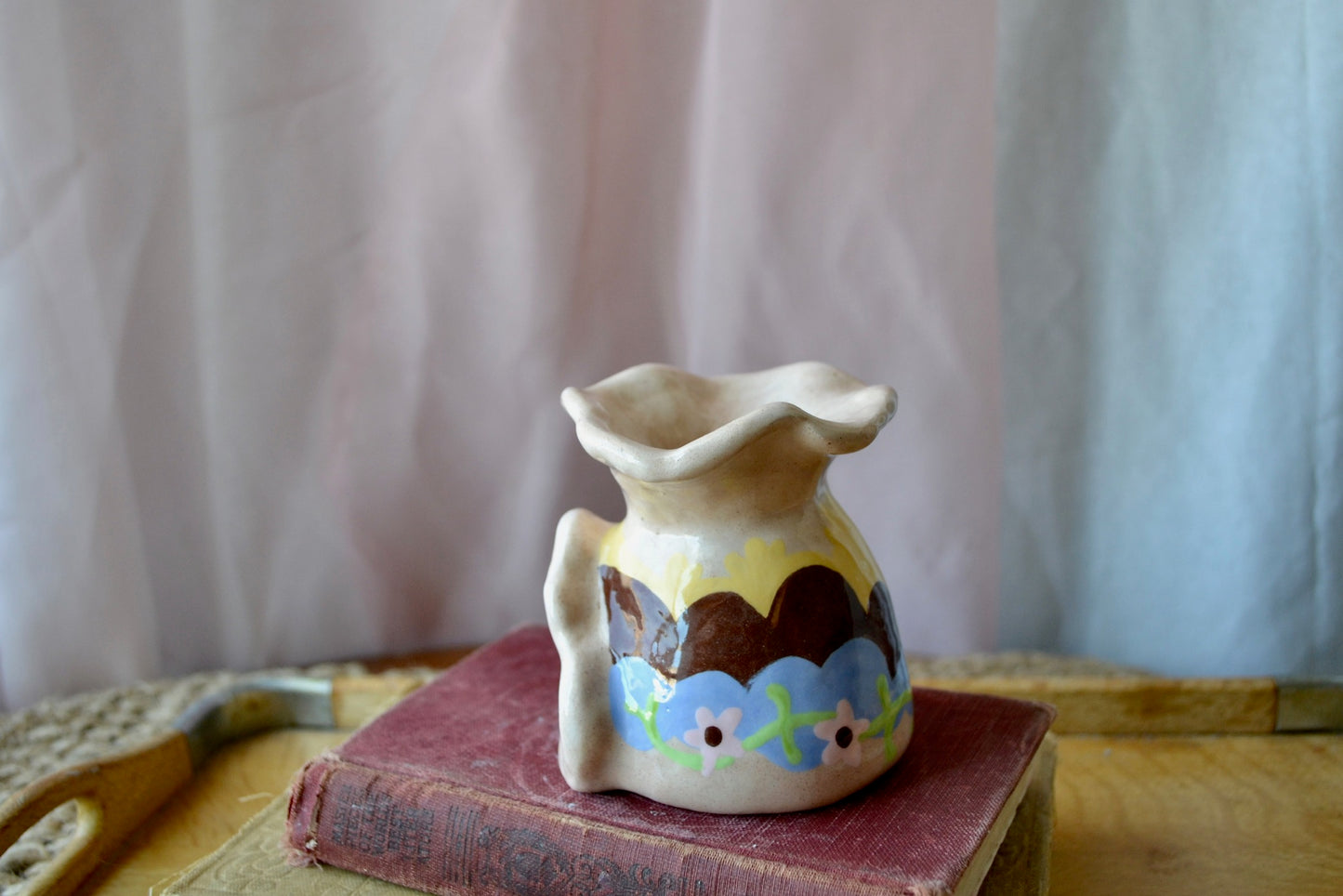 Hand Sculpted and Painted Ceramic Tealight Holder/ Cone Incense Burner