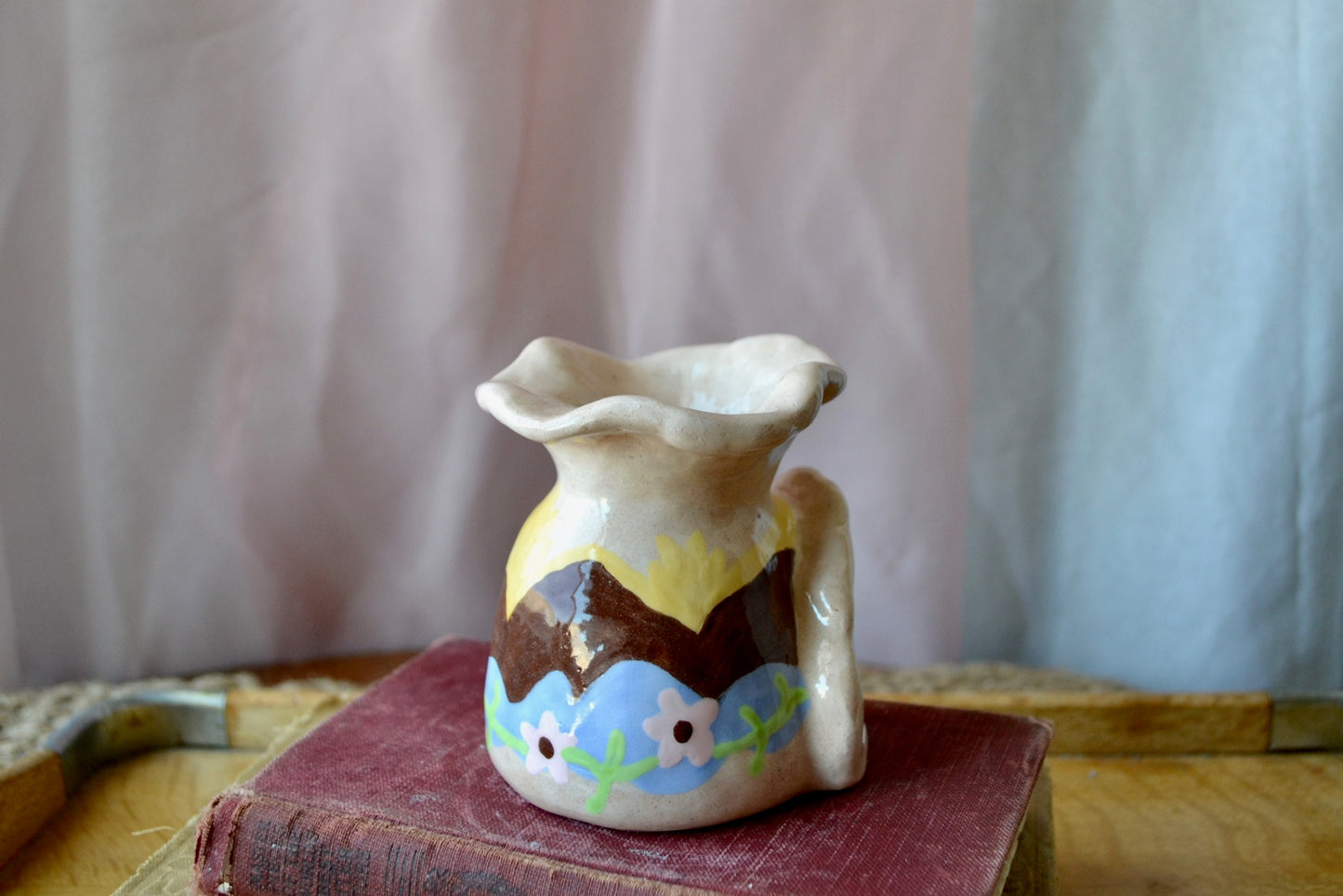 Hand Sculpted and Painted Ceramic Tealight Holder/ Cone Incense Burner