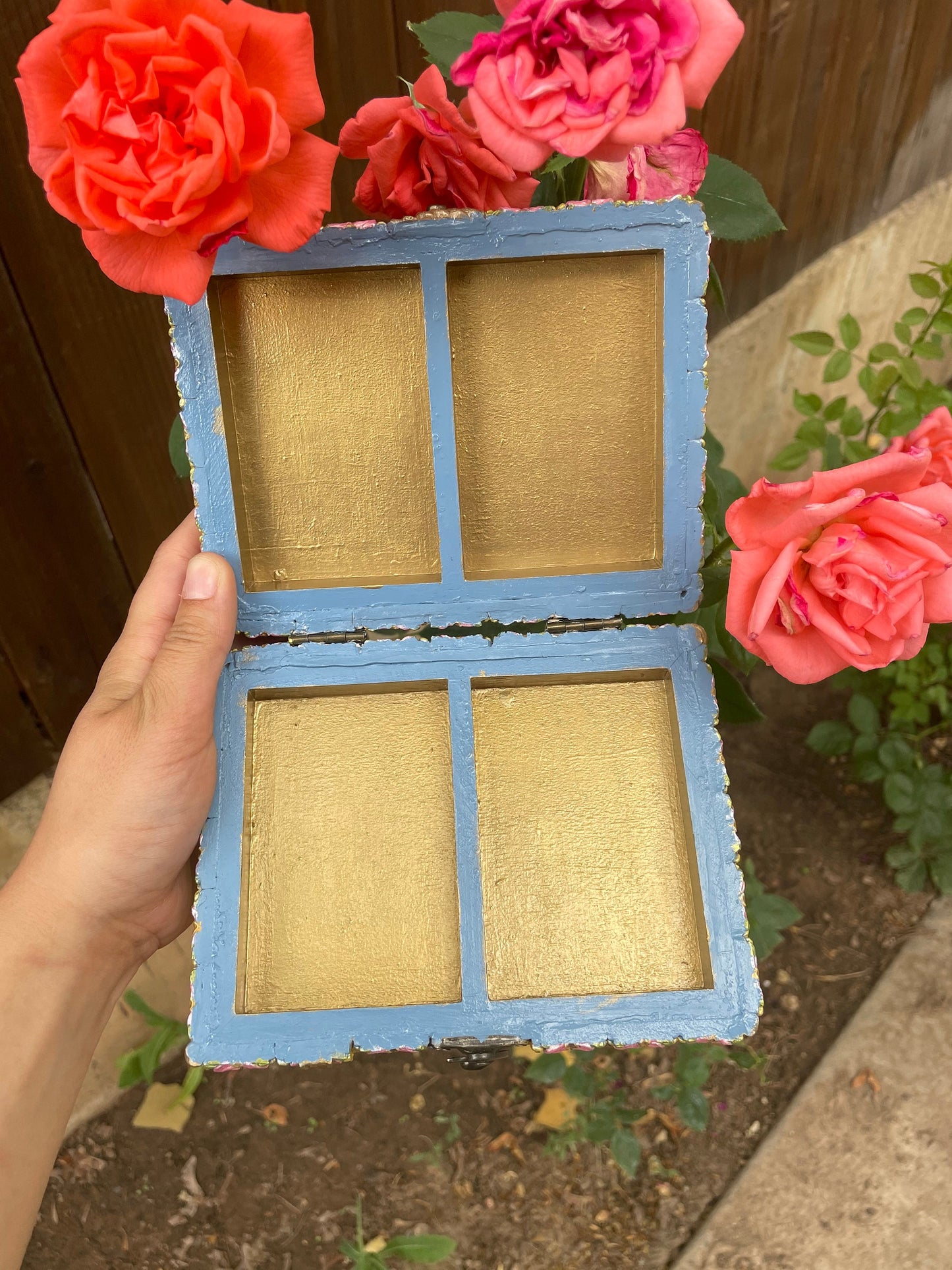 Sculpted Painted Japanese Cherry Blossom Flower Jewelry Card Box
