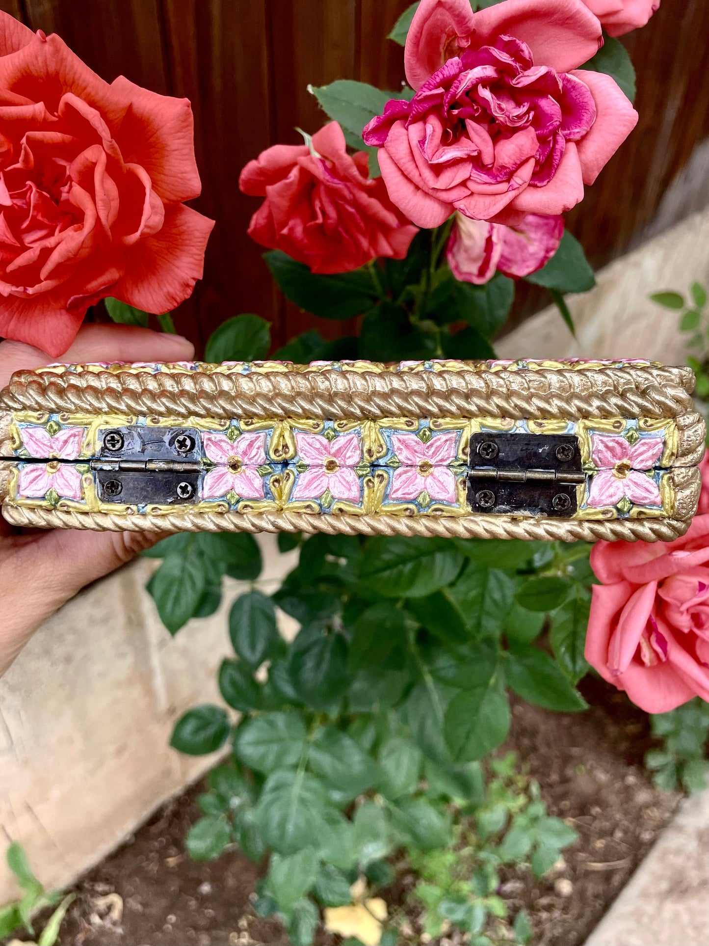 Sculpted Painted Japanese Cherry Blossom Flower Jewelry Card Box