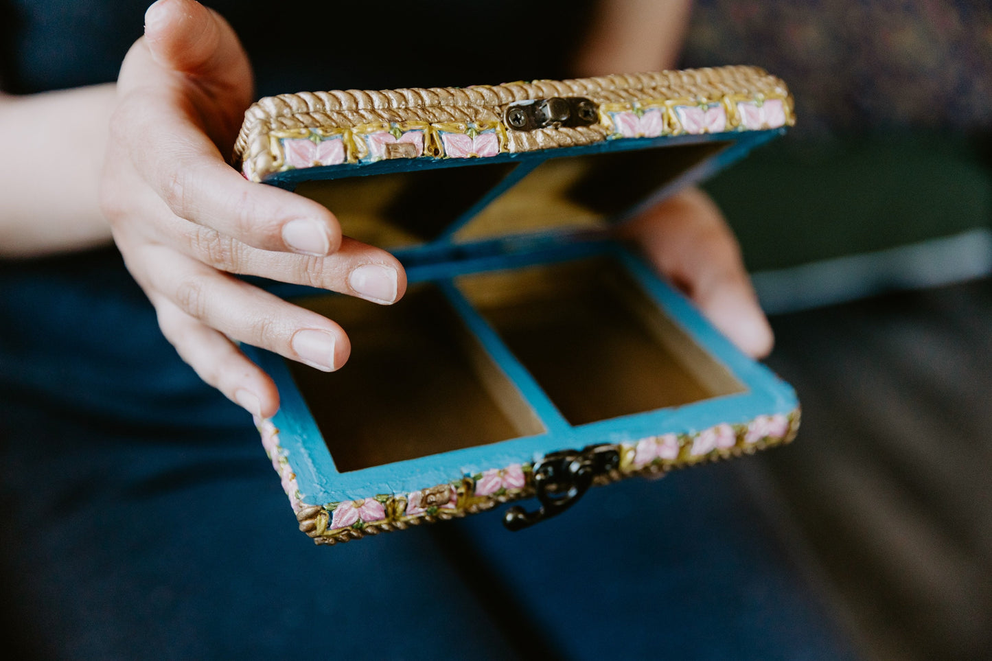 Sculpted Painted Japanese Cherry Blossom Flower Jewelry Card Box
