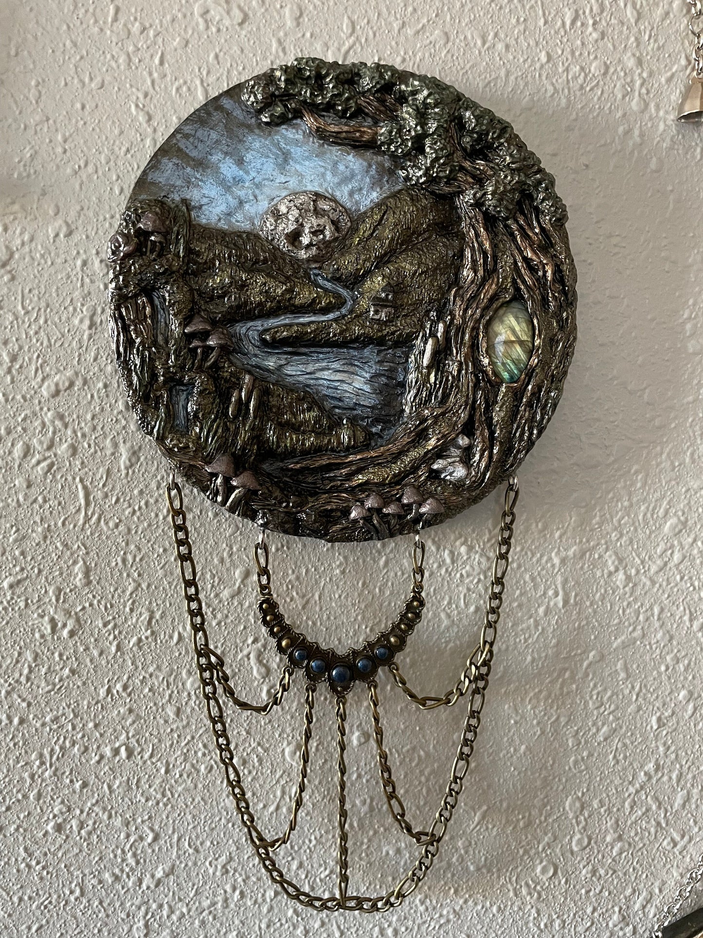 One Way- 3-D Polymer Clay Labradorite Painting Wall Hanging